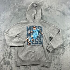 MESSI COLLECTION Hoodie Boys Size L 10/12 Gray Soccer Graphic GOAT